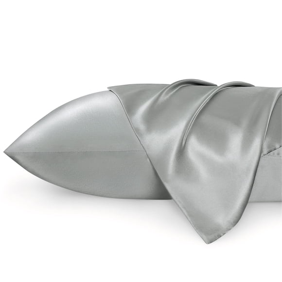 Juego de fundas de almohada Bedsure, tamaño king, plata satinada, gris, x2