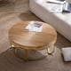 thumbnail image 2 of Modern round coffee table Wooden carving pattern coffee table with metal legs for living room reception room office Golden, 2 of 3
