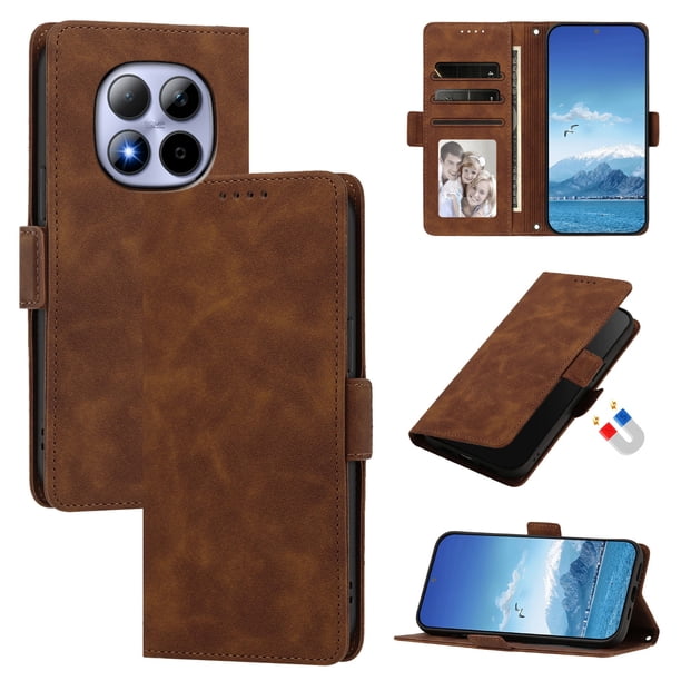 Funda Billetera Delgada para Xiaomi POCO M8 Pro 5G con Ranuras y Soporte Marrón