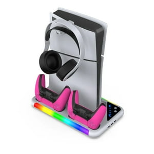 Estación De Enfriamiento Rgb Aaronmei Con Ventilador Y Cargador Dual Para Controles Ps5 Y Ps5 Slim Blanco