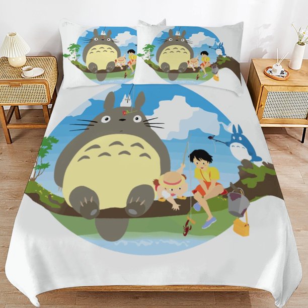 x94 My Neighbor Totoro Bed Duvet Cover Microfiber Bedding Sets 3D Printed Lightweight 3 Piece Comforter Sets, 1 Duvet Cover And 2 Pillow Shams for Kids Boys Girls 79"x90" jn94
