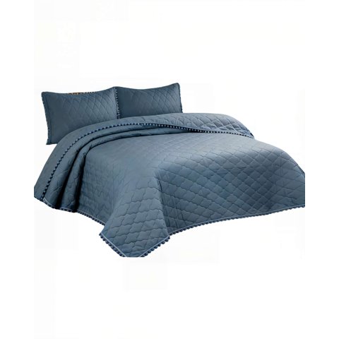 Genérico - Cubrecamas Con Bordes De Pompon 2 Plazas Color Azul