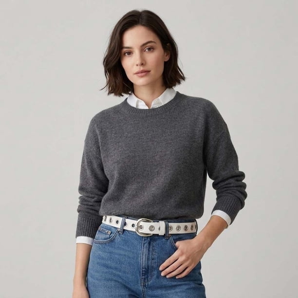 Cinturón Mujer delgado con Ojetillos chic casual blanco Talla Única