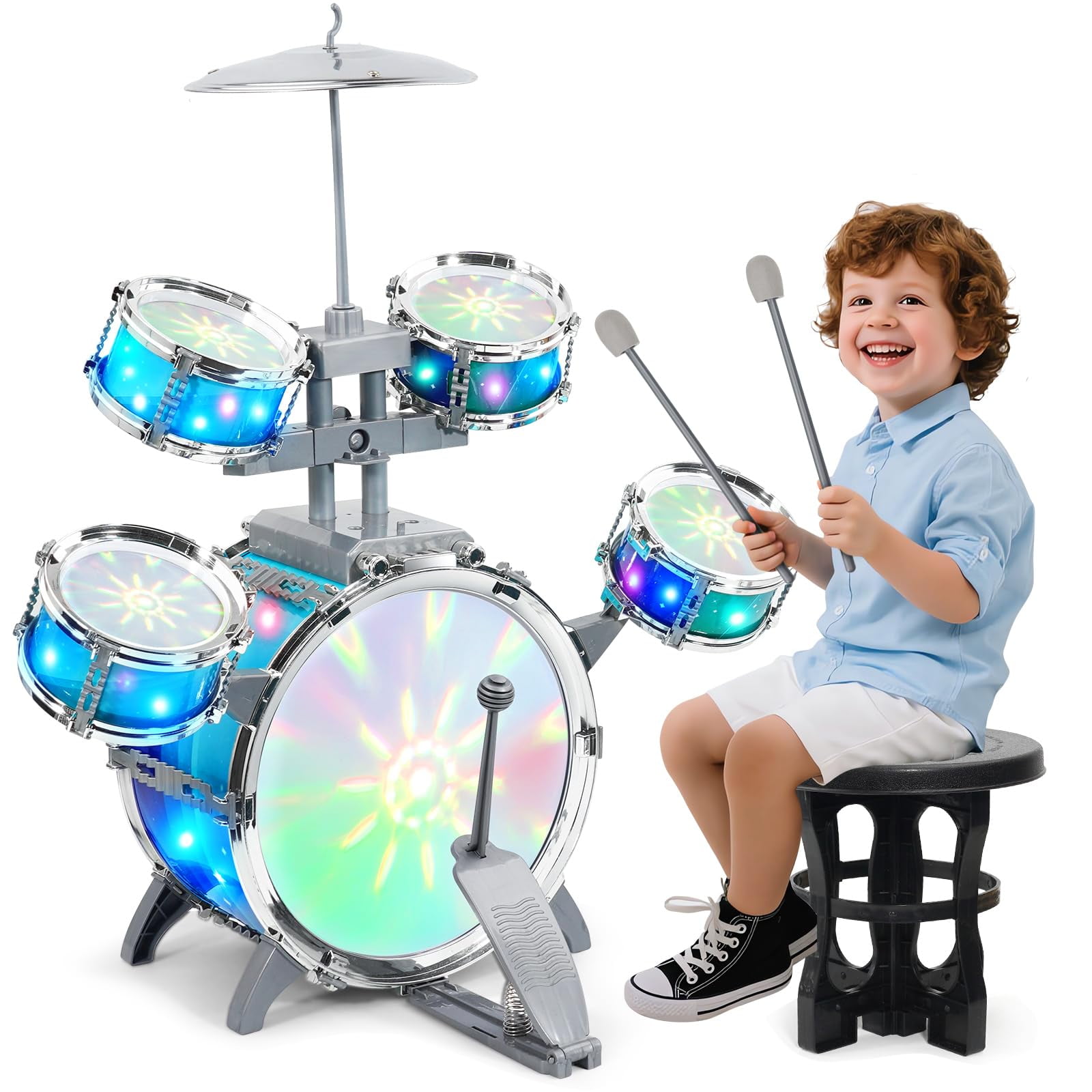 Set De Batería Leeqee Para Niños De 1 A 3 Años Con Aurora Light 5 Tambores