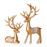 Magideal - 2 Estatuas De Reno De Estilo Europeo, Figurita De Ciervo, Escultura De Animal, Resina Creativa Coleccionable Para Mesa, Bar, Comedor, Boda, Cumpleaños , Oro
