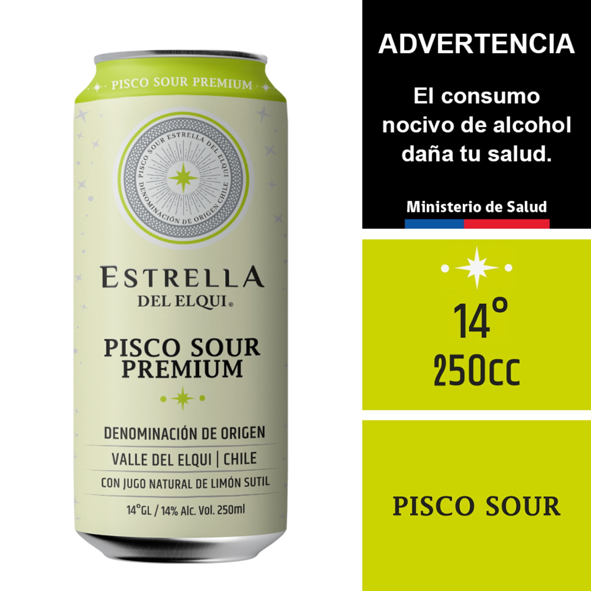 Cóctel Pisco Sour Limón 14° Lata 250 cc Estrella del Elqui