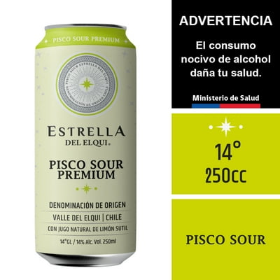 Cóctel Pisco Sour Limón 14° Lata 250 Cc Estrella Del Elqui