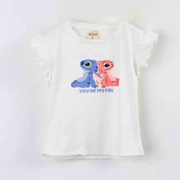 Polera Manga Corta Niña Stitch & Angel Disney Vuelos Blanco