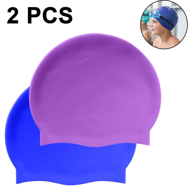 Gorro de natación para cabello largo - Gorros de natación de silicona para niñas, niños y adultos (paquete de 2)