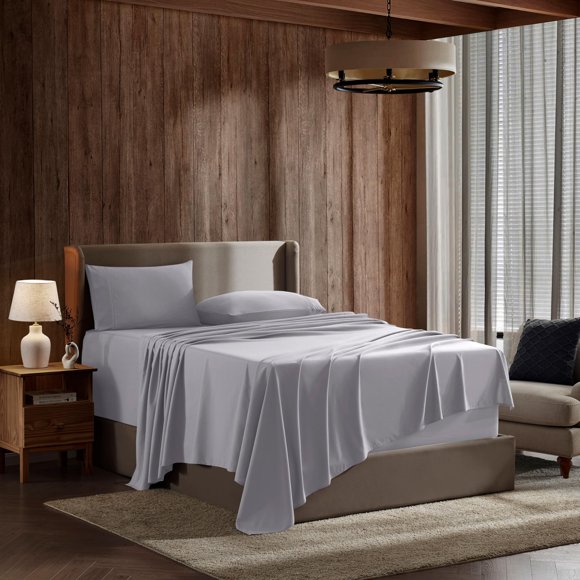 Juego de sábanas Nestl para cama queen size de 4 piezas, color gris claro