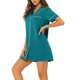 thumbnail image 4 of INSPIRE CHIC Camisón de Manga Corta para Mujer Regreso a Clases Camisa de Dormir con Botones y Cuello con Muesca Vestido de Estar en Casa Mini Mezcla de Algodón Suave M Verde Pavo Real, 4 of 6