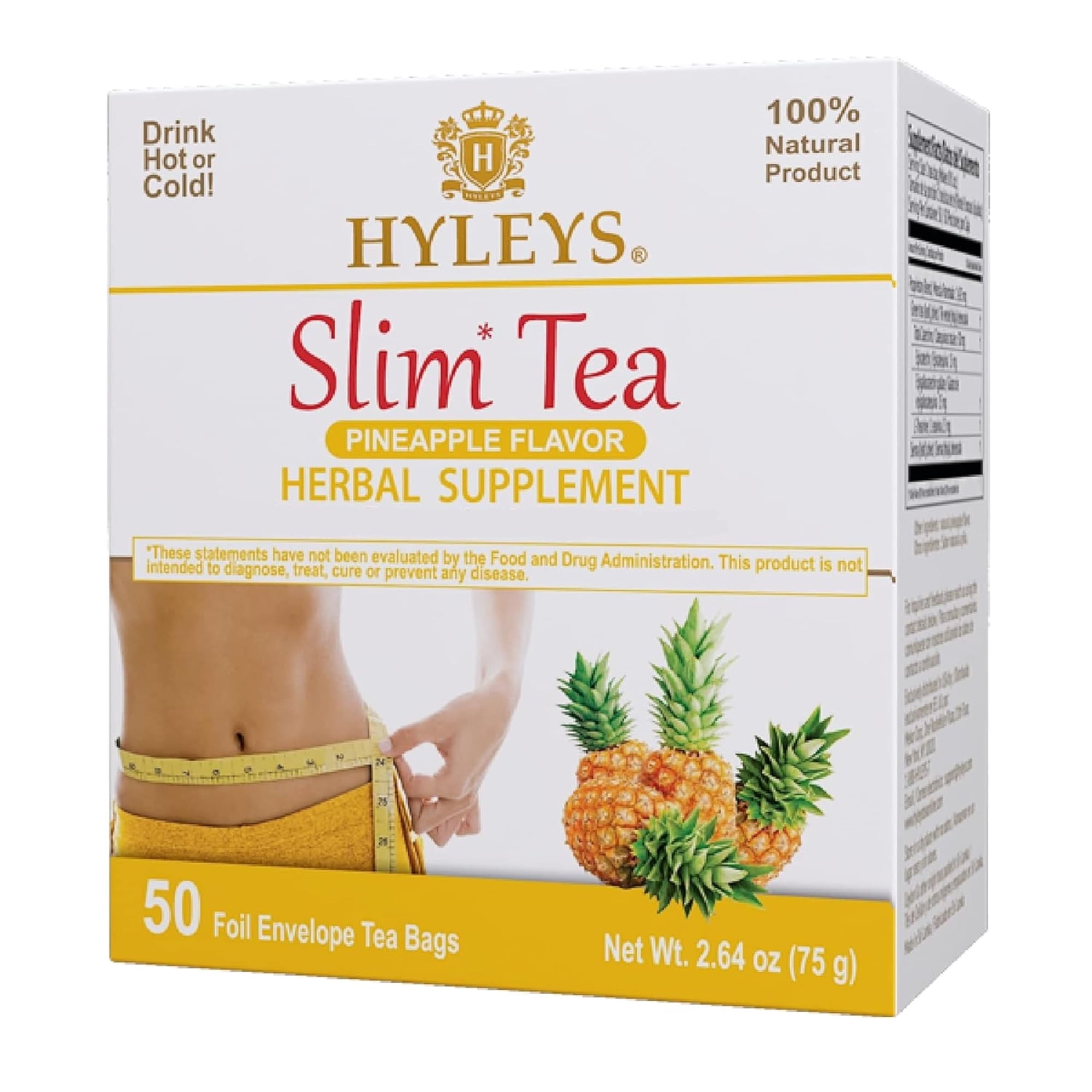 Tea Hyleys Slim Para Bajar De Peso Con Piña, 50 Bolsitas De Té