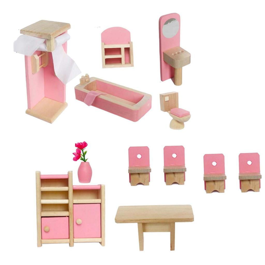 Magideal - Juego De Muebles En Miniatura Para Casa De Muñecas, Artesanías En Miniatura Para Hobby, Decoración Para Casa De Muñecas, Juguete Para Niños, Juguete Baño Comedor
