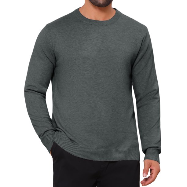 INSPIRE CHIC Suéter de Punto Suave de Cuello Redondo de Manga Larga Clásico de Color Sólido para Hombre Talla L Gris Oscuro