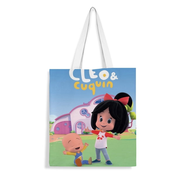 Cleo y Cuquín Bolso de tela con estampado de lienzo para mujer, bolsa de compras reutilizable y estética, con cremallera interior, regalo para mujer, 35 × 40 cm.