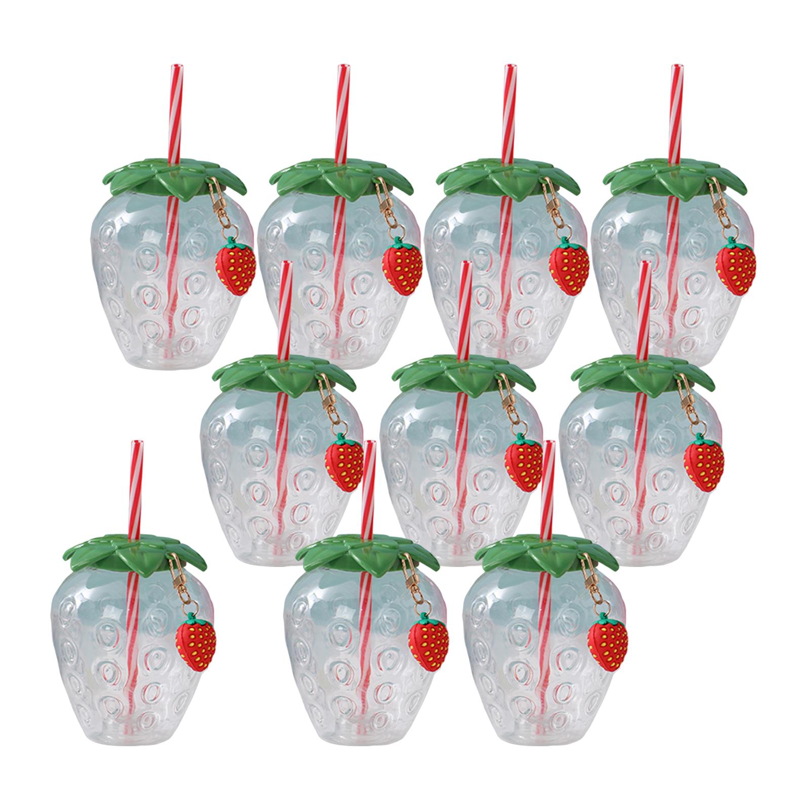 Bothyi - 10 Tazas Con Pajita Y Diseño De Fresa Para Niños, Para Cumpleaños En El Hogar Hawaiano, Llavero Transparente