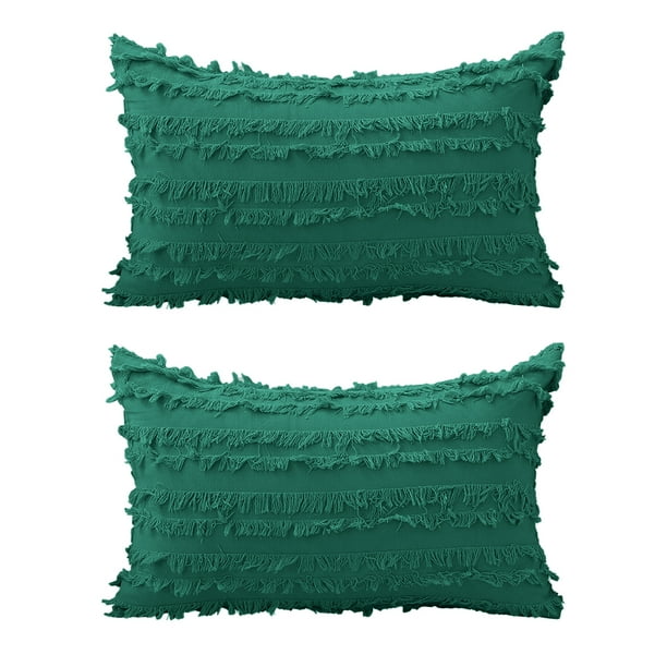 Funda de almohada de 2 piezas con ribete bohemio, de algodón y lino, para sofá, estilo rústico, para sala de estar, 30 x 50 cm