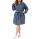 thumbnail image 1 of Agnes Orinda Vestido de Mezclilla Midi con Botones, Cinturón y Mangas Largas para Mujer Talla Grande, Ideal para Escuela, Universidad y Pascua, 1X Gris Azul, 1 of 5
