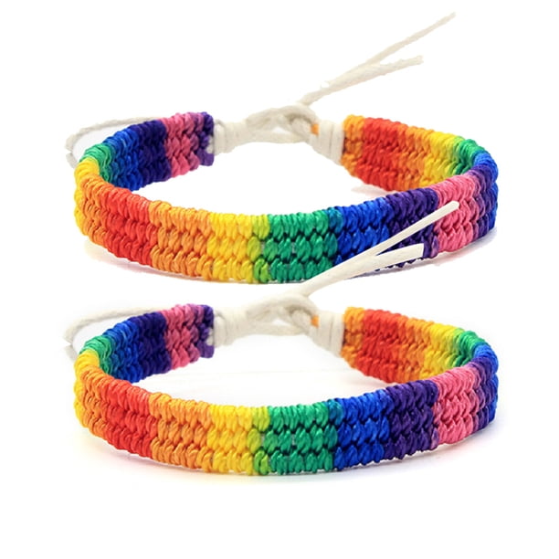 Pulsera de la amistad trenzada hecha a mano con orgullo arcoíris (2 unidades), para gays y lesbianas, LGBTQ, tamaño ajustable.