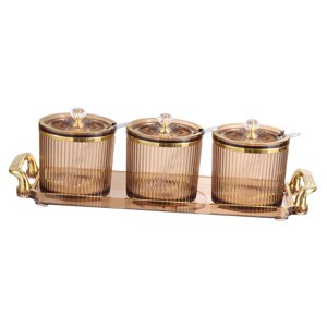 Magideal - 3 Tarros De Almacenamiento Para Baño, Caja Contenedora De Azúcar Con Tapa Y Base De Cuchara, Adorable Tarro De Condimentos De Azúcar Para Condimentar Marrón