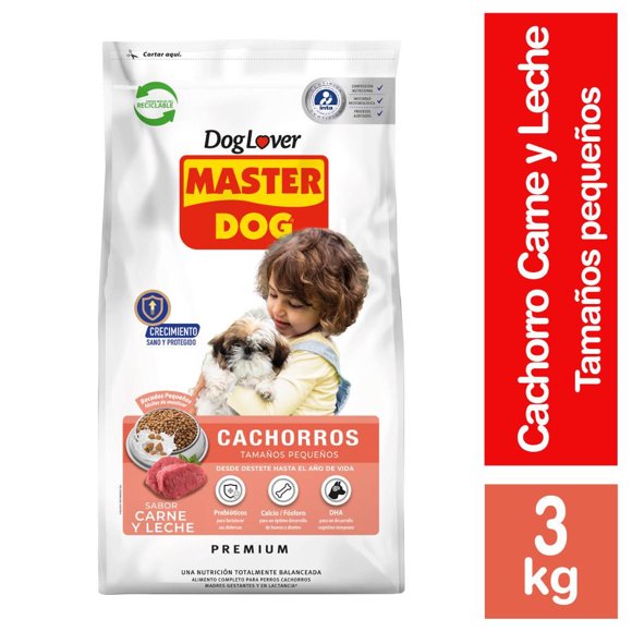 Alimento Seco Cachorro Raza Pequeña Carne y Leche Bolsa, 3 Kg