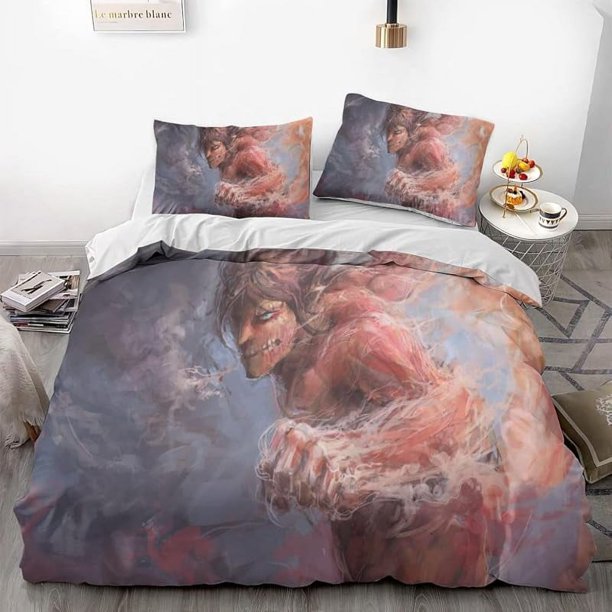 Invad-e on Tit-an Ere-n Le-i Anime -Soft 3D P-rint-d Duvet- Cover Bedd-ing Set with Comfort-er Cover