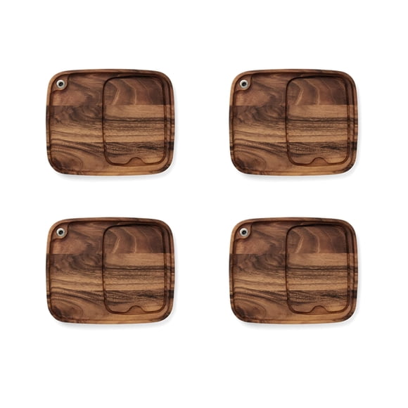Plato para Bistec Ironwood Gourmet 28 × 33 cm – Juego de 4 en Madera de Acacia
