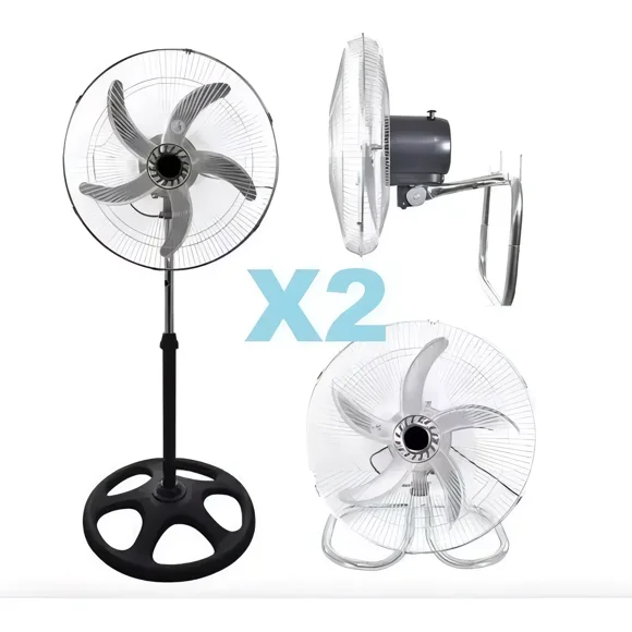Pack x2 Ventilador Industrial Metalico de pedestal con 5 Aspas de Alta Potencia