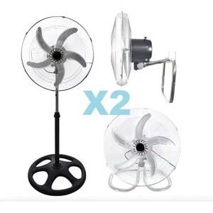 Tecnofonia - Pack X2 Ventilador Industrial Metalico De Pedestal Con 5 Aspas De Alta Potencia