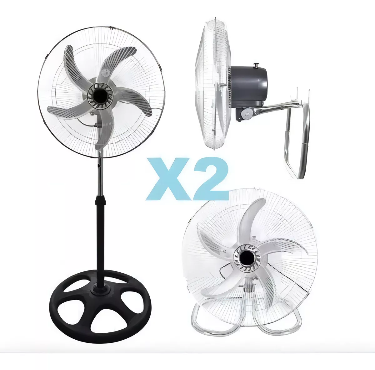 Tecnofonia - Pack X2 Ventilador Industrial Metalico De Pedestal Con 5 Aspas De Alta Potencia