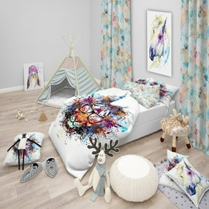 Milsleep - Designart 'Colorful Tiger In Glasses' Modern Kids Bedding Set - Funda Nórdica &