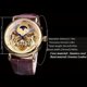 thumbnail image 3 of Reloj Mecánico para Hombre de Diseño Clásico de Moda con Esfera Dorada Real, Manecillas Azules y Correa Retro de Cuero Marrón, 3 of 8