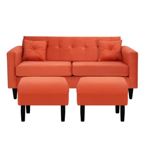 Bodevir - Sofa New Retro 3C + 2 Pouf Felpa 00 Naranjo