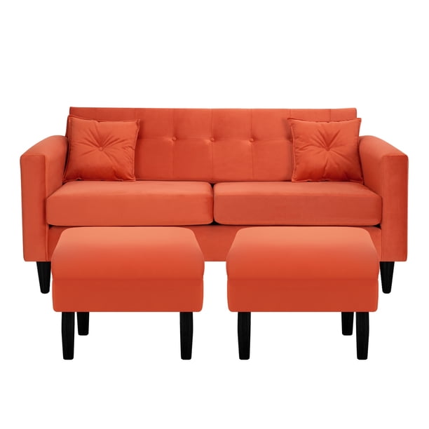 Sofa New Retro 3c + 2 Pouf Felpa 00 Naranjo