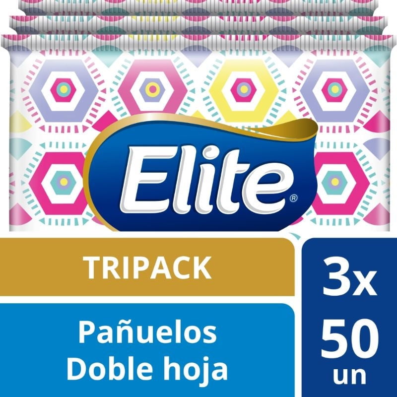 Elite - Pañuelos Doble Hoja Facial Bolsita Pack X3