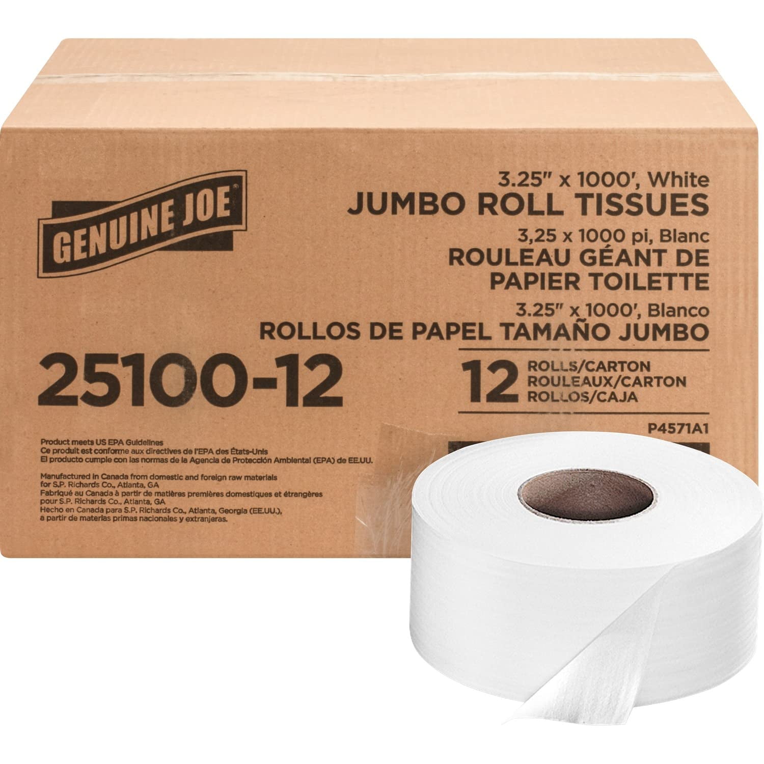 Dispensador De Papel De Baño Jumbo, Genuine Joe, 2 Capas, 1000 Pies