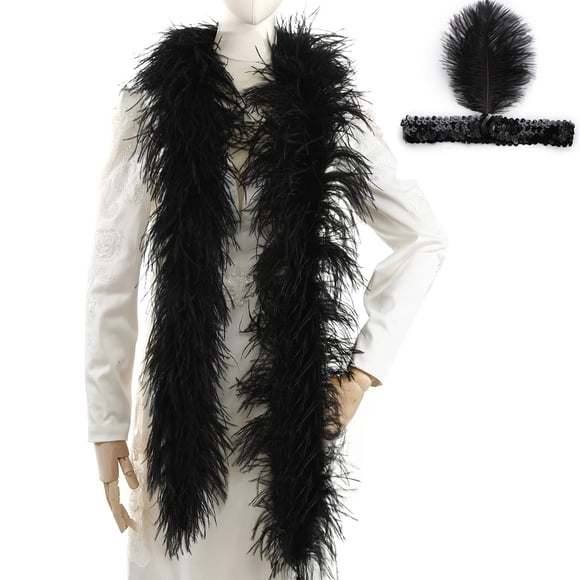 Solador de plumas de avestruz con forma de boas, negro, 2 yardas de largo, 3 capas, para fiestas