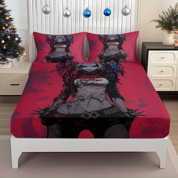 Bed Sheet Set Quinn'S Mad Charm: Gotham Villain Queen'S Unique Style Pattern Mattress Protector Elastic Design Bed Sheet Perfect Fit Creative Deep Pocket Fits T