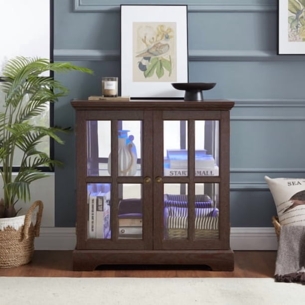 Gabinete de pantalla led Curio,Gabinete de pantalla antiguo con estantes ajustables,Retro diseño de calidad con puertas de rejilla Elegante estantería y armario de almacenamiento