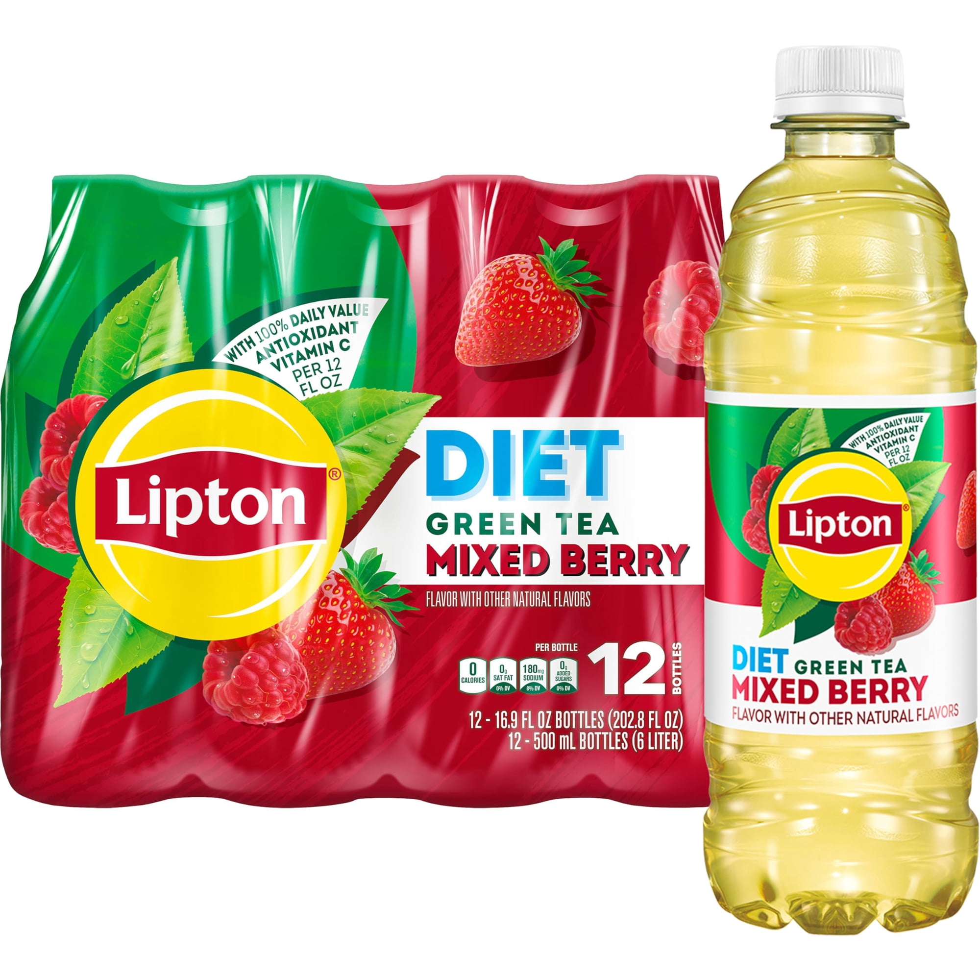 Botellas Tea Lipton Diet Mixed Berry Green De 500 Ml (paquete De 12)