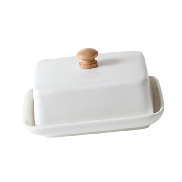 Mantequera de Cerámica, Recipiente para Queso Crema con Tapa, Contenedor Minimalista, Mantequillero para Refrigeradores Domésticos, Restaurantes Y Buf Blanco