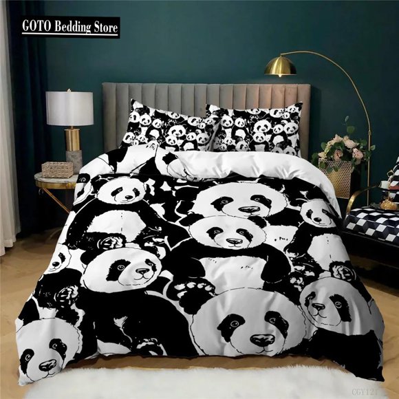 v58 Bed Sheets Bedding Set Panda Animal Children Winter Duvet Cover Sets Twin Full Queen King Bedroom Set Home Textile Housse De Couette 3-Piece Bedding Set (1 Duvet Cover + 2 Pillow Shams) Bed Sheets
