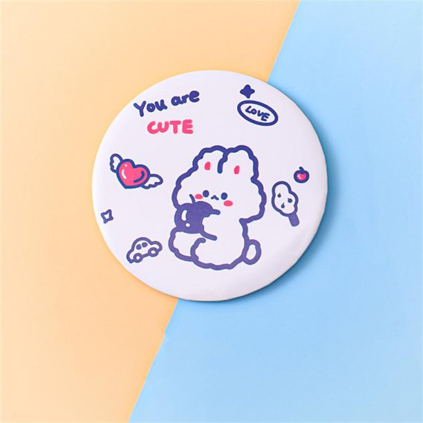 1PCS Mini Mirror Cartoon Touch Up Makeup Cartoon Small Mirror Skin Care Tools Pu Handheld Small Round Mirror Health & Beauty