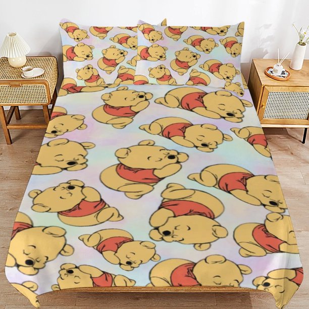 Winnie The Pooh Bed Duvet Cover Microfiber Bedding Sets 3D Printed Lightweight 3 Piece Comforter Sets for Kids Boys Girls