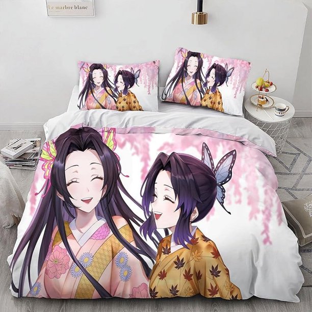 Butterfly-Shino-bu Poster Duv-et Cover 3 Piece B-ed SetRoo-m Atmo-sphere Decoratio-n Anime- perip-herals