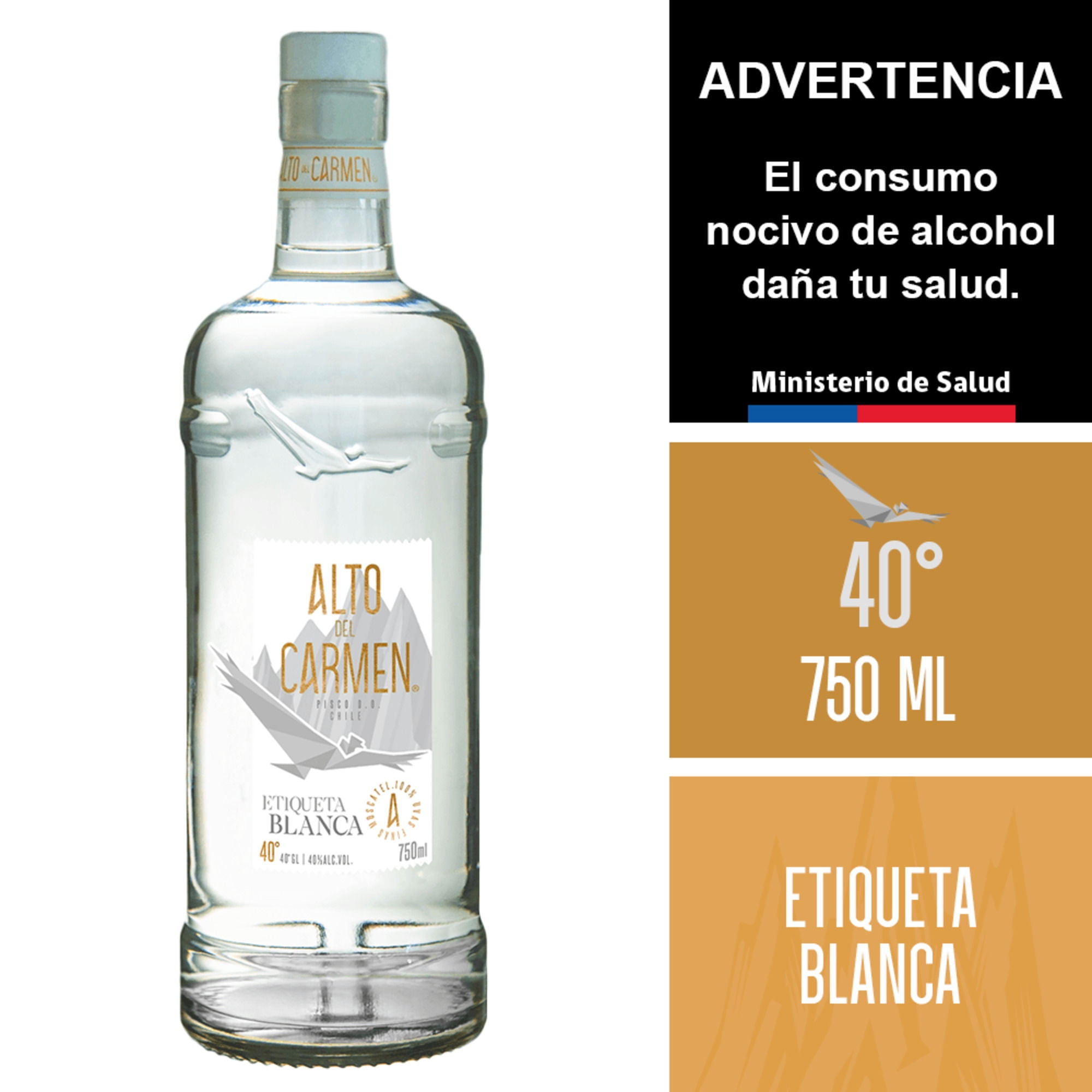 Pisco Alto Del Carmen Etiqueta Blanca 40°