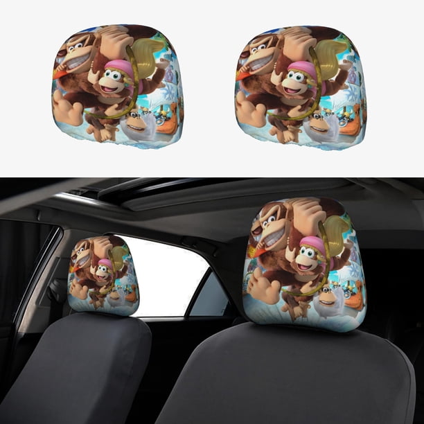 Donkey Kong Country Funda Protectora Universal para Reposacabezas de Coche, Funda Elástica para Reposacabezas de Asiento de Auto, Funda de Tela Antipolvo, Accesorios de Interior 2 Piezas
