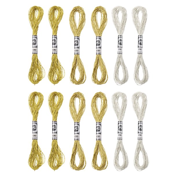 Uxcell 12 Madejas de Hilo de Bordado, Hilo de Bordado Metálico Oro/Plata/Oro Claro