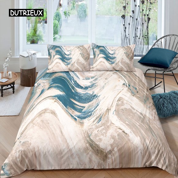 x2296 Bed SheetsChic Marble Duvet Cover Microfiber Mint Gold Glitter Turquoise Bedding Set Abstract Aqua Blue Quilt Cover Twin Full Size 3-Piece Bedding Set (1 Duvet Cover + 2 Pillow Shams) nj2296