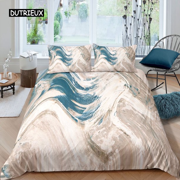 x2296 Bed SheetsChic Marble Duvet Cover Microfiber Mint Gold Glitter Turquoise Bedding Set Abstract Aqua Blue Quilt Cover Twin Full Size 3-Piece Bedding Set (1 Duvet Cover + 2 Pillow Shams) nj2296